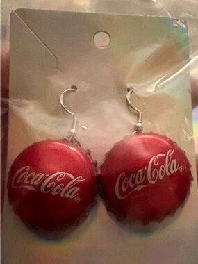 Coca Cola Red Bottle Cap Dangle Earrings